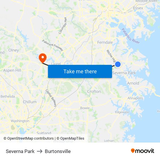 Severna Park to Burtonsville map