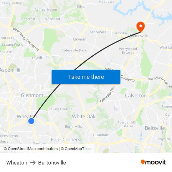 Wheaton to Burtonsville map