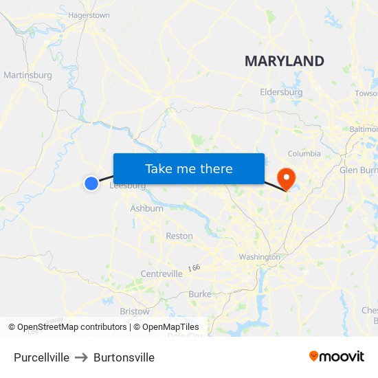 Purcellville to Burtonsville map