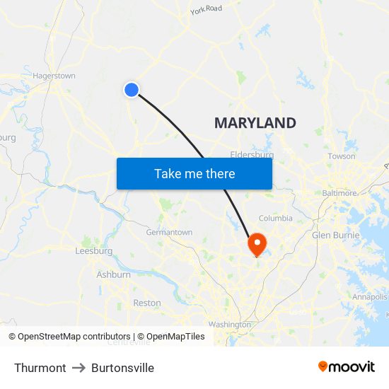 Thurmont to Burtonsville map