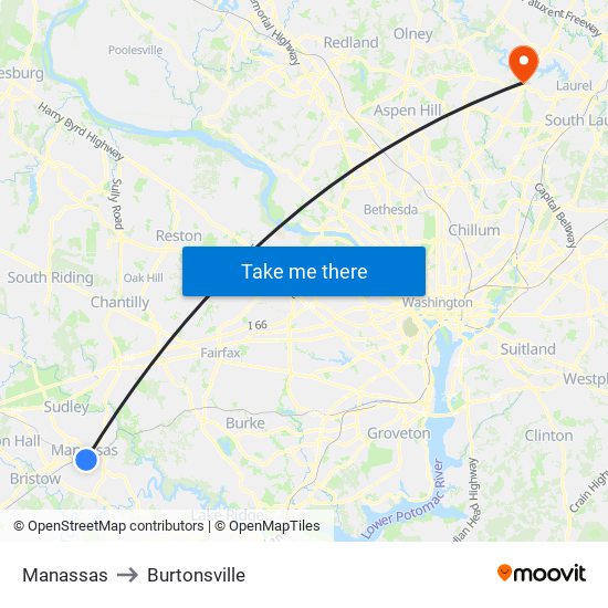 Manassas to Burtonsville map