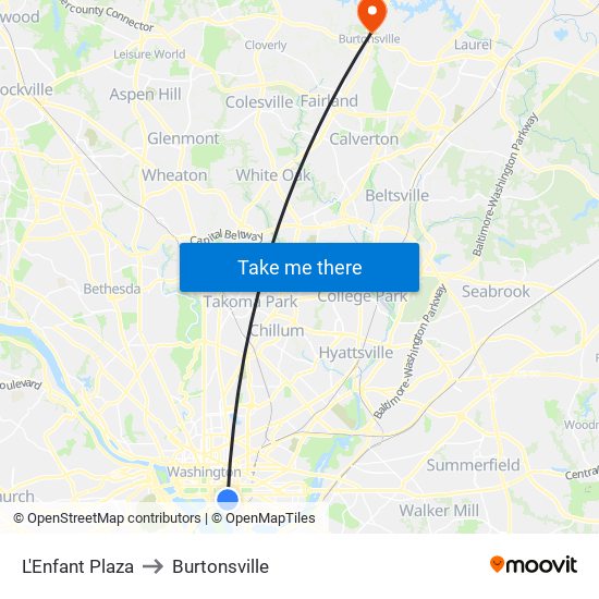 L'Enfant Plaza to Burtonsville map