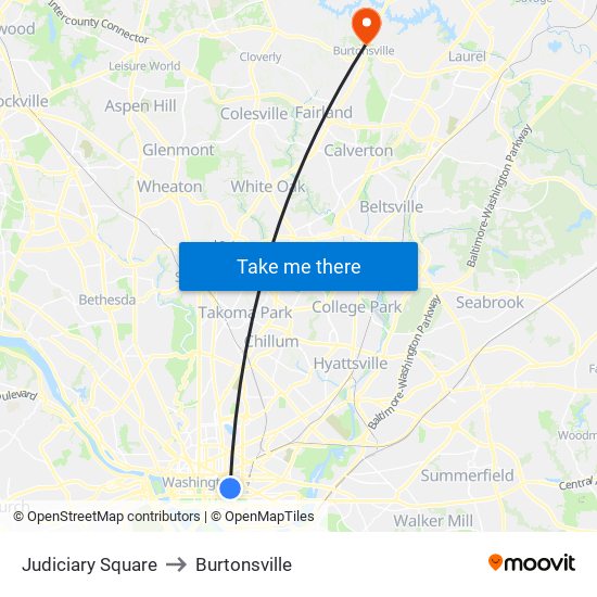 Judiciary Square to Burtonsville map