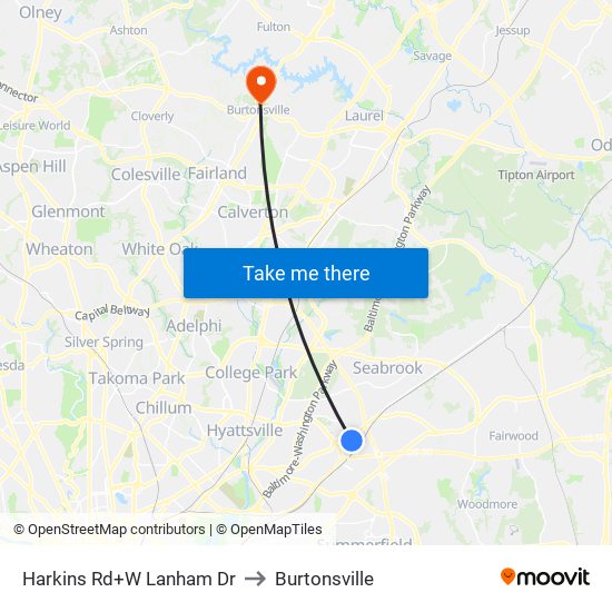 Harkins Rd+W Lanham Dr to Burtonsville map