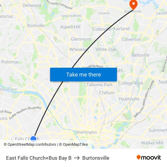 East Falls Church+Bay B to Burtonsville map