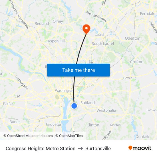 Congress Heights Metro Station to Burtonsville map