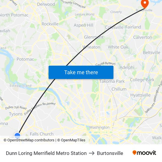 Dunn Loring Merrifield Metro Station to Burtonsville map