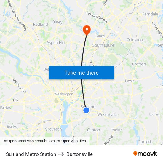 Suitland Metro Station to Burtonsville map