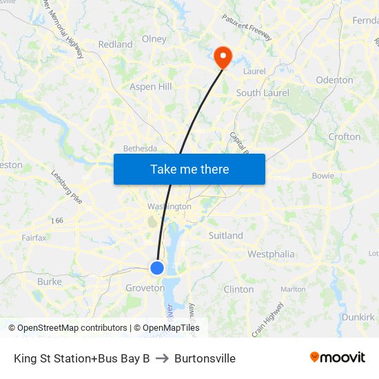 King Street-Old Town+Bay B to Burtonsville map