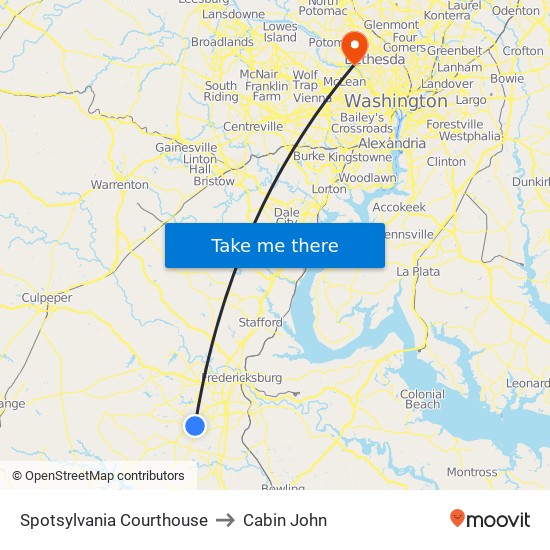 Spotsylvania Courthouse to Cabin John map