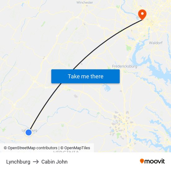 Lynchburg to Cabin John map