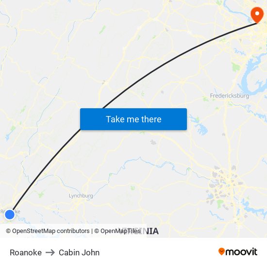 Roanoke to Cabin John map