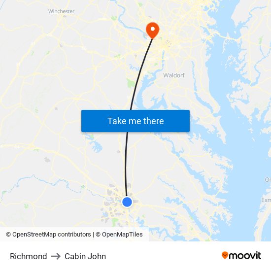 Richmond to Cabin John map