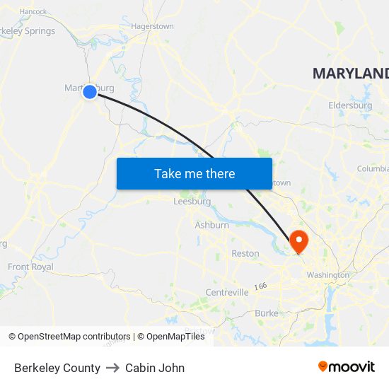 Berkeley County to Cabin John map