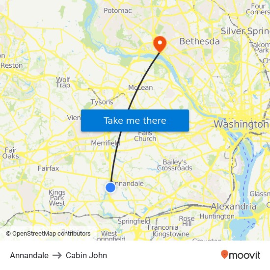 Annandale to Cabin John map