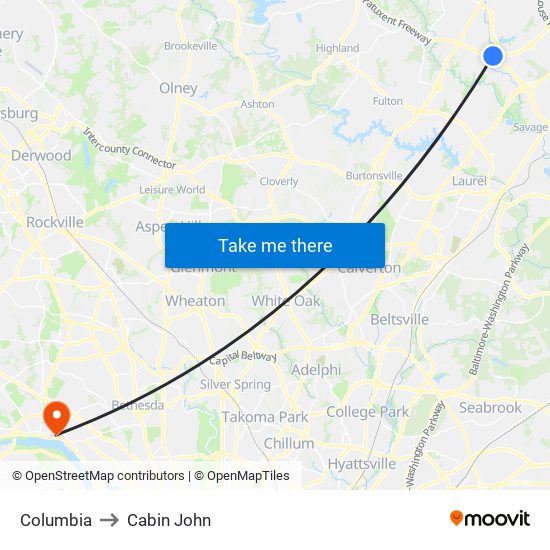 Columbia to Cabin John map