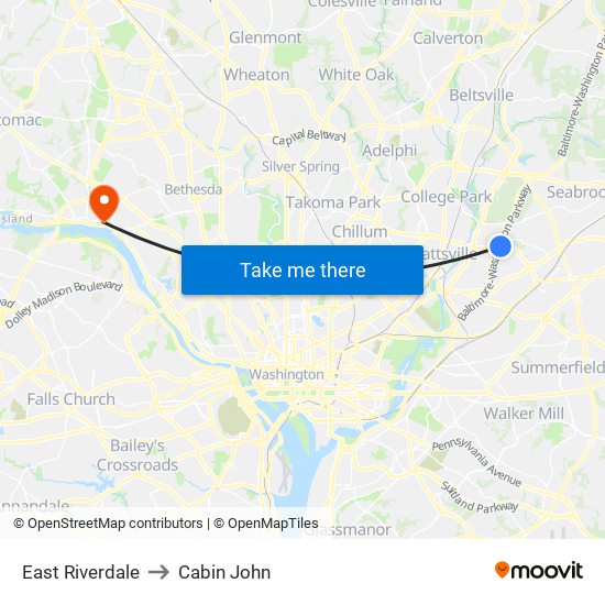 East Riverdale to Cabin John map