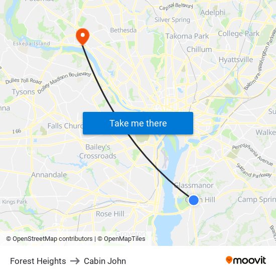 Forest Heights to Cabin John map