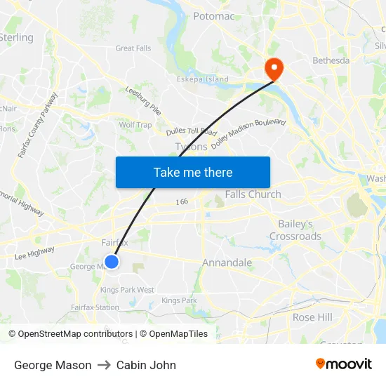 George Mason to Cabin John map