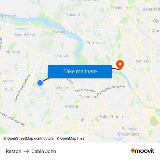 Reston to Cabin John map