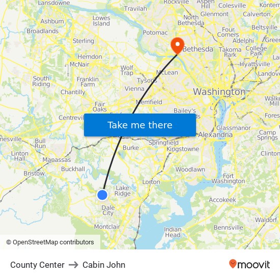 County Center to Cabin John map