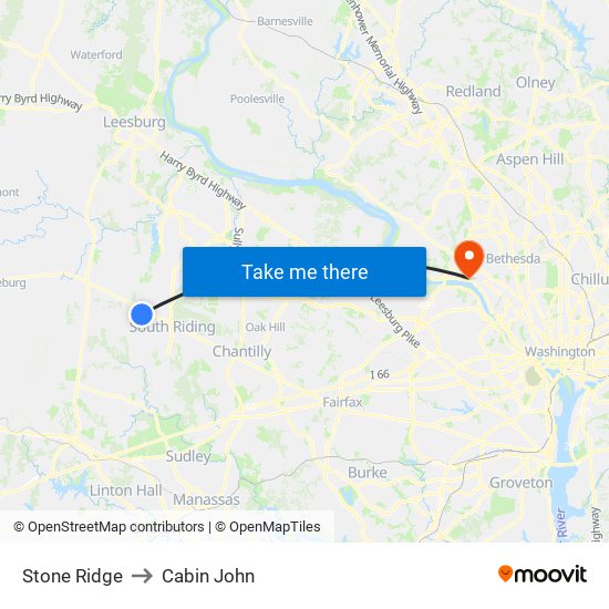 Stone Ridge to Cabin John map