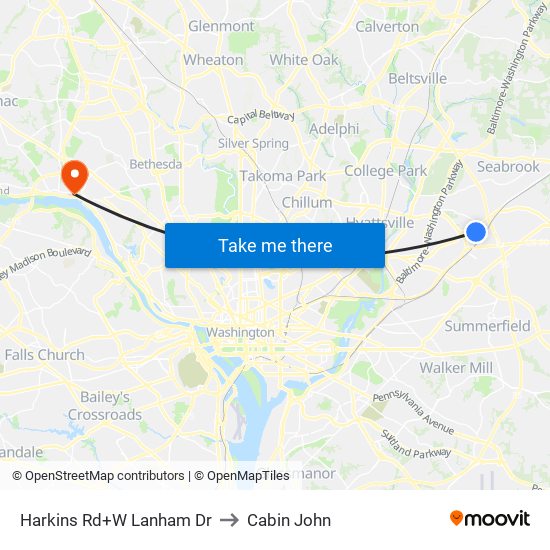 Harkins Rd+W Lanham Dr to Cabin John map