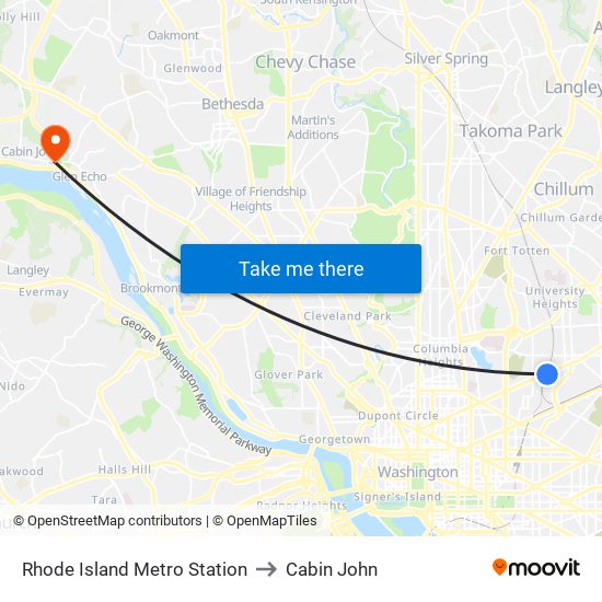 Rhode Island Metro Station to Cabin John map