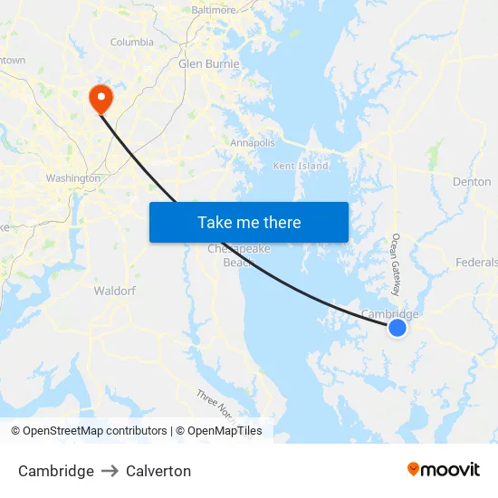 Cambridge to Calverton map