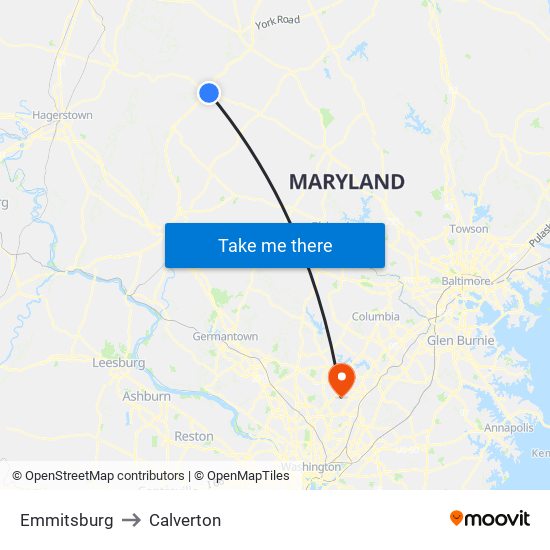 Emmitsburg to Calverton map