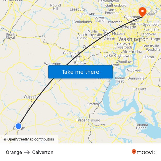 Orange to Calverton map