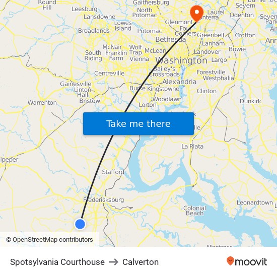 Spotsylvania Courthouse to Calverton map