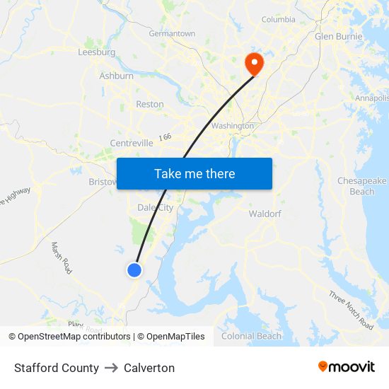 Stafford County to Calverton map