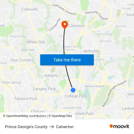 Prince George's County to Calverton map