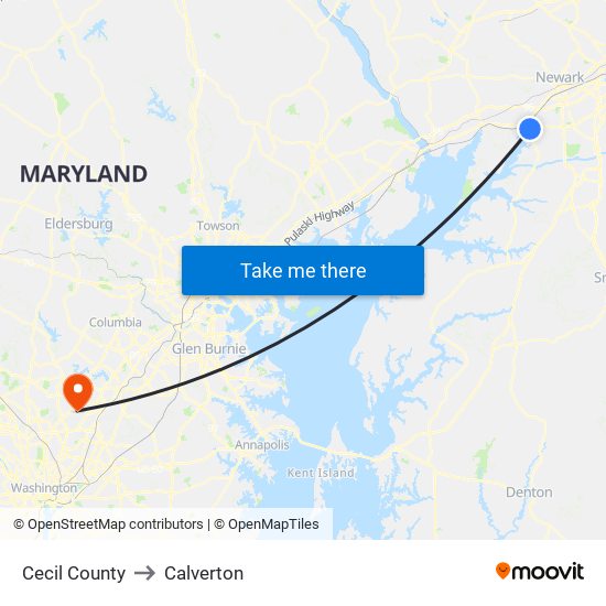 Cecil County to Calverton map