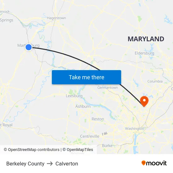 Berkeley County to Calverton map
