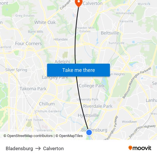 Bladensburg to Calverton map