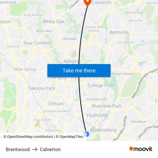 Brentwood to Calverton map