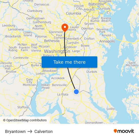 Bryantown to Calverton map