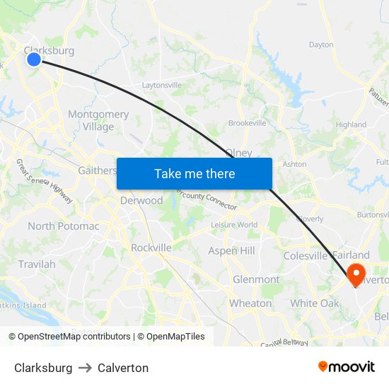 Clarksburg to Calverton map