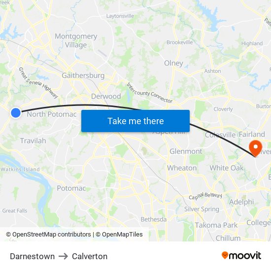 Darnestown to Calverton map