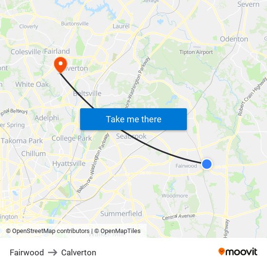 Fairwood to Calverton map