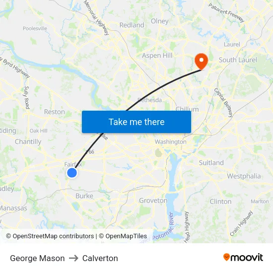 George Mason to Calverton map