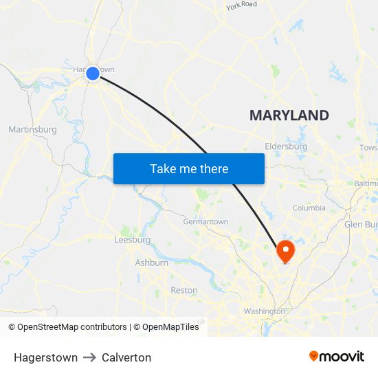 Hagerstown to Calverton map