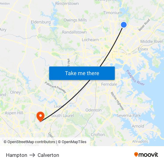 Hampton to Calverton map