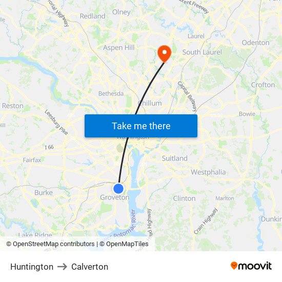 Huntington to Calverton map