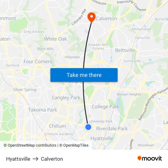 Hyattsville to Calverton map