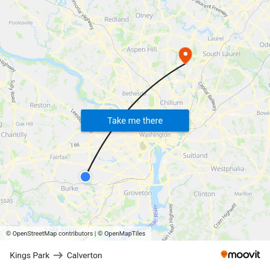 Kings Park to Calverton map