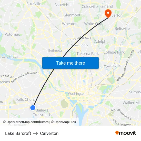 Lake Barcroft to Calverton map
