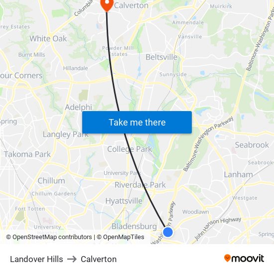 Landover Hills to Calverton map